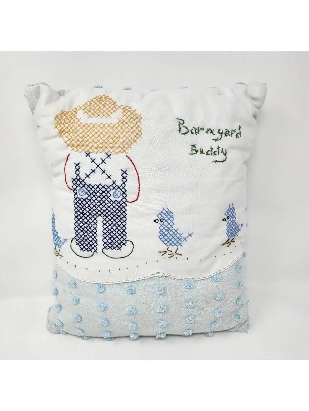 Handmade | Upcycled Vintage Chenille Cross Stitch Throw Pillow 10 x 12 Inches